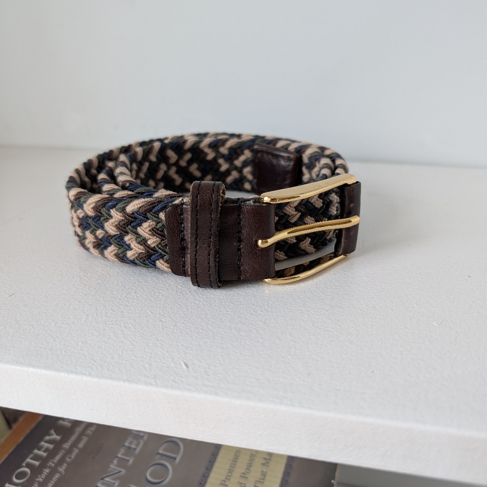 Braided Stretchy Belt in Cream Brown and Blue Size Medium / 37" Inches Nautical